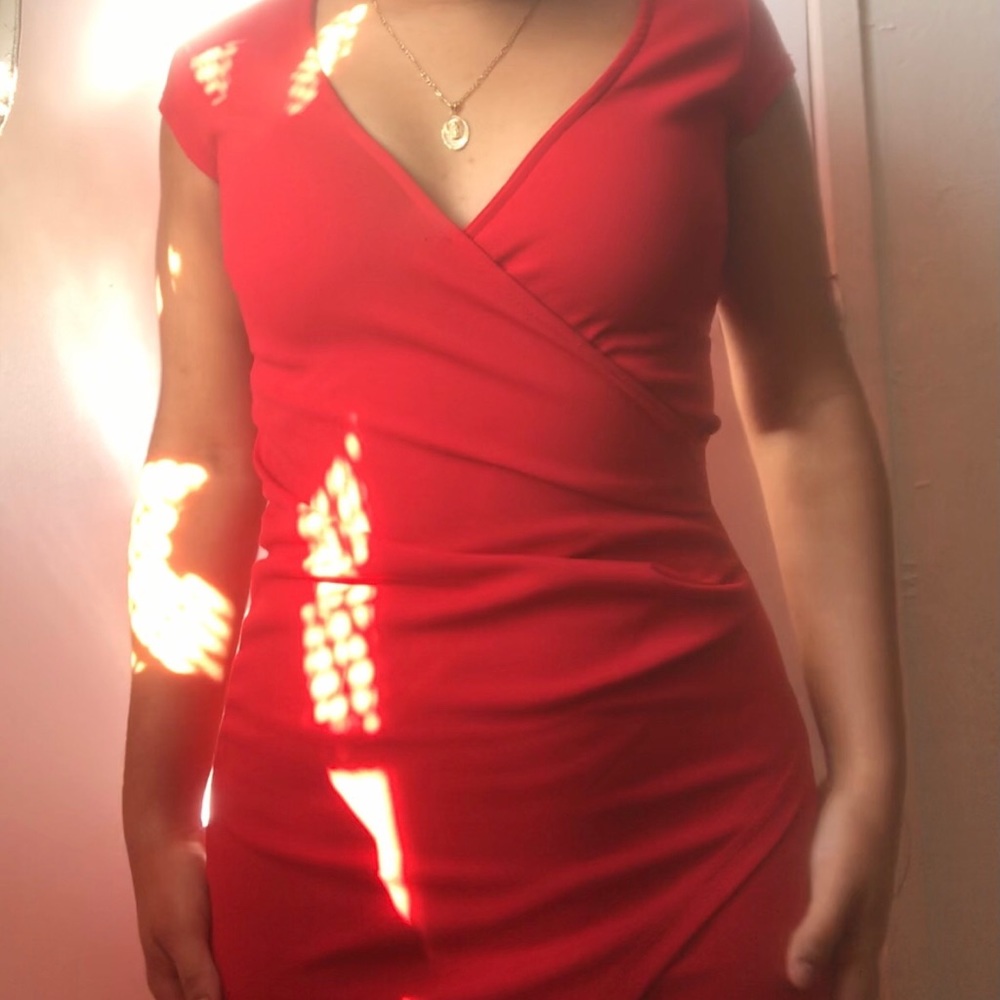 Red Wrap Accent Dress